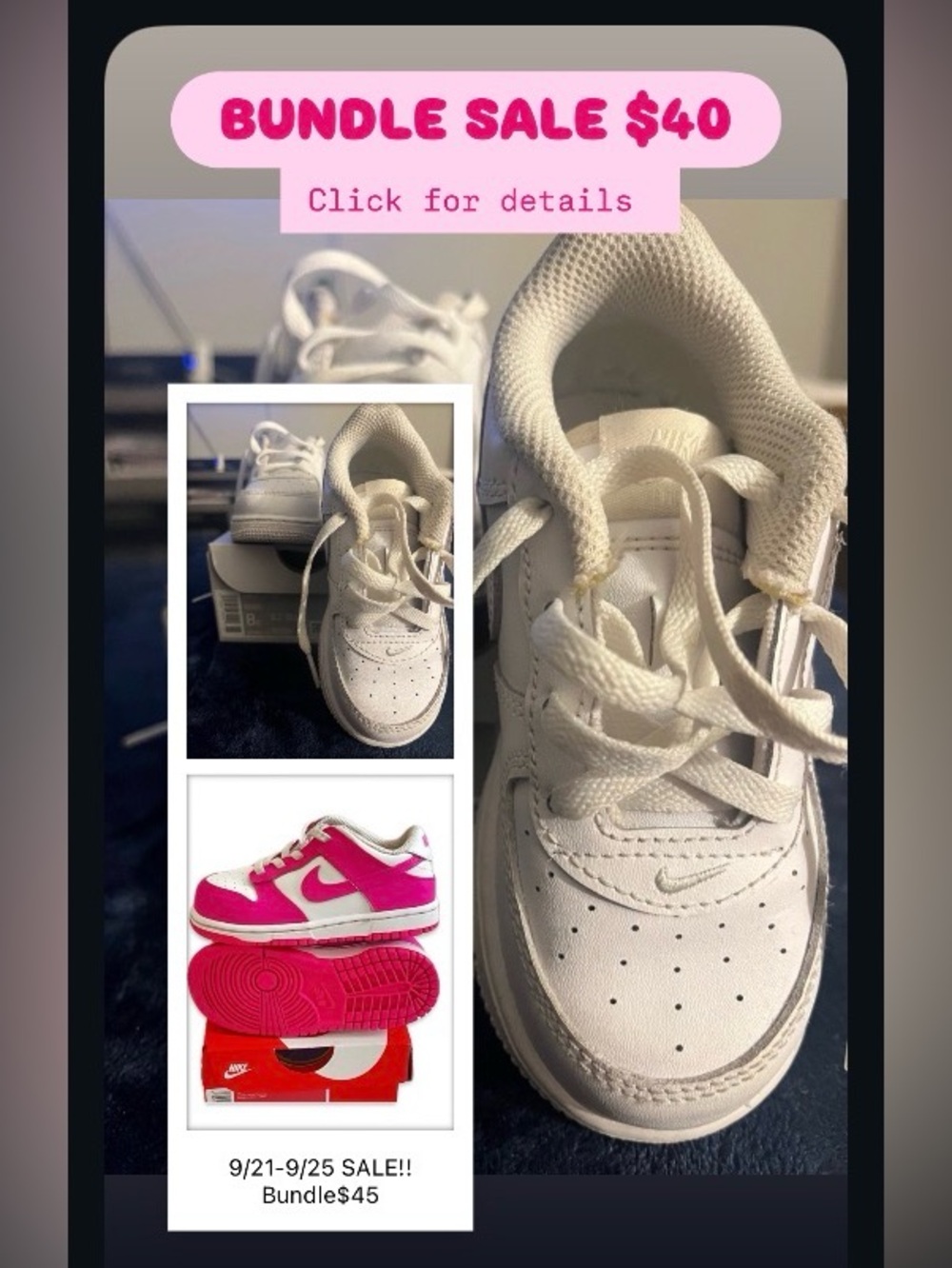 Nike Kids White and Pink Low-Top Sneakers